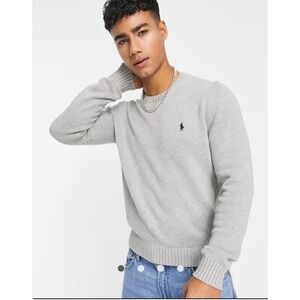 Polo Ralph Lauren Fisherman Cotton Gray Embroidered Logo Preppy Sweater sz SP
